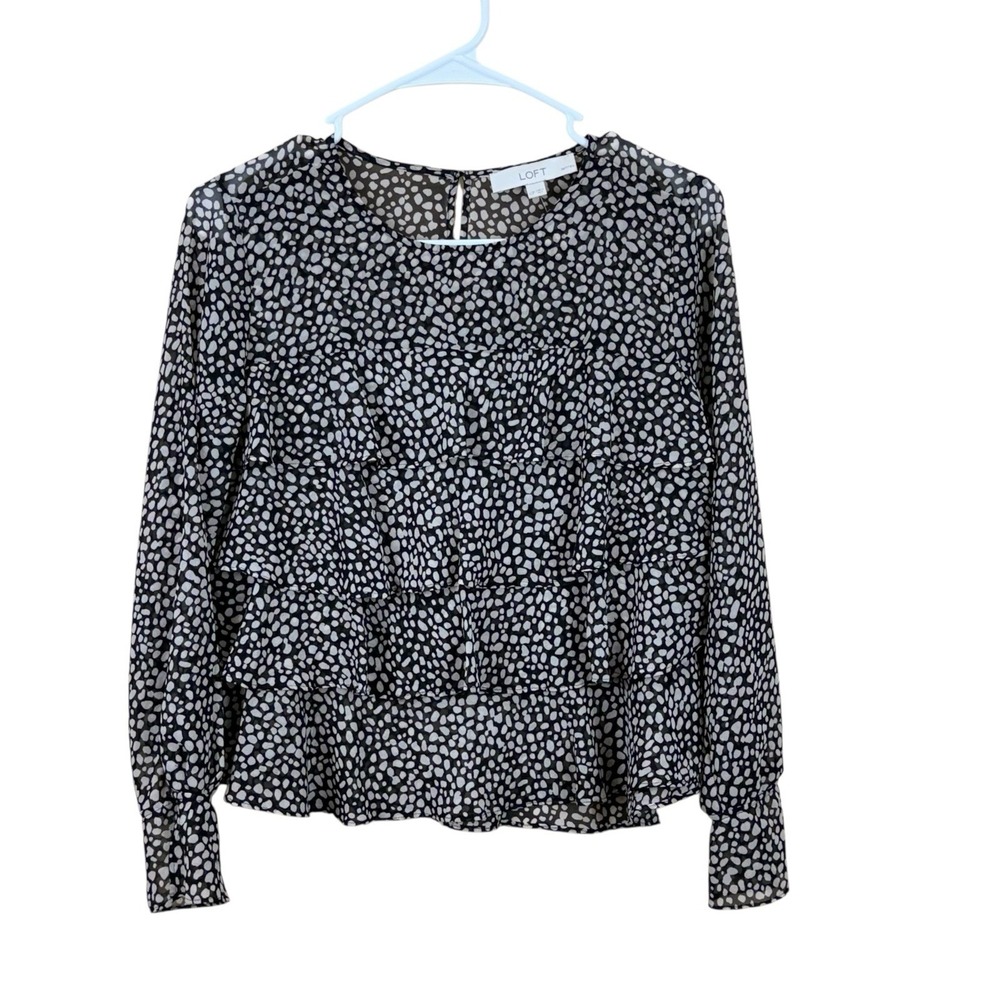 LOFT Ann Taylor Womens Black/White Flowy Classic Layered‎ Ruffle Blouse Sz XSP
